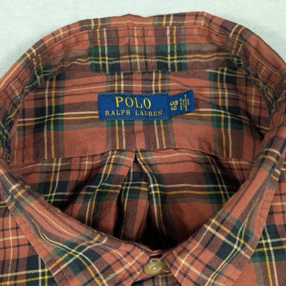 Polo Ralph Lauren Mens 4XB Plaid Button‎ Down Shirt Rust Orange Green Cotton L/S